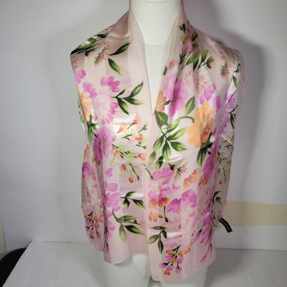 Echo Pink Vibrant Flower Design Floral Silk Lightweight Scarf - Picture 1 of 5
